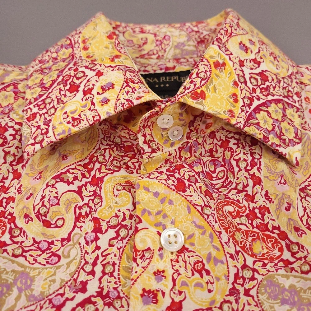 Banana Republic Shirt Mens Medium Red Paisley Floral Long Sleeve Button Front